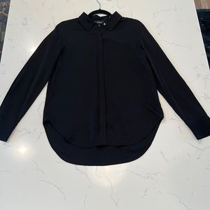 Theory Women’s Long Sleeve Black Stretch Silk Blouse - Small